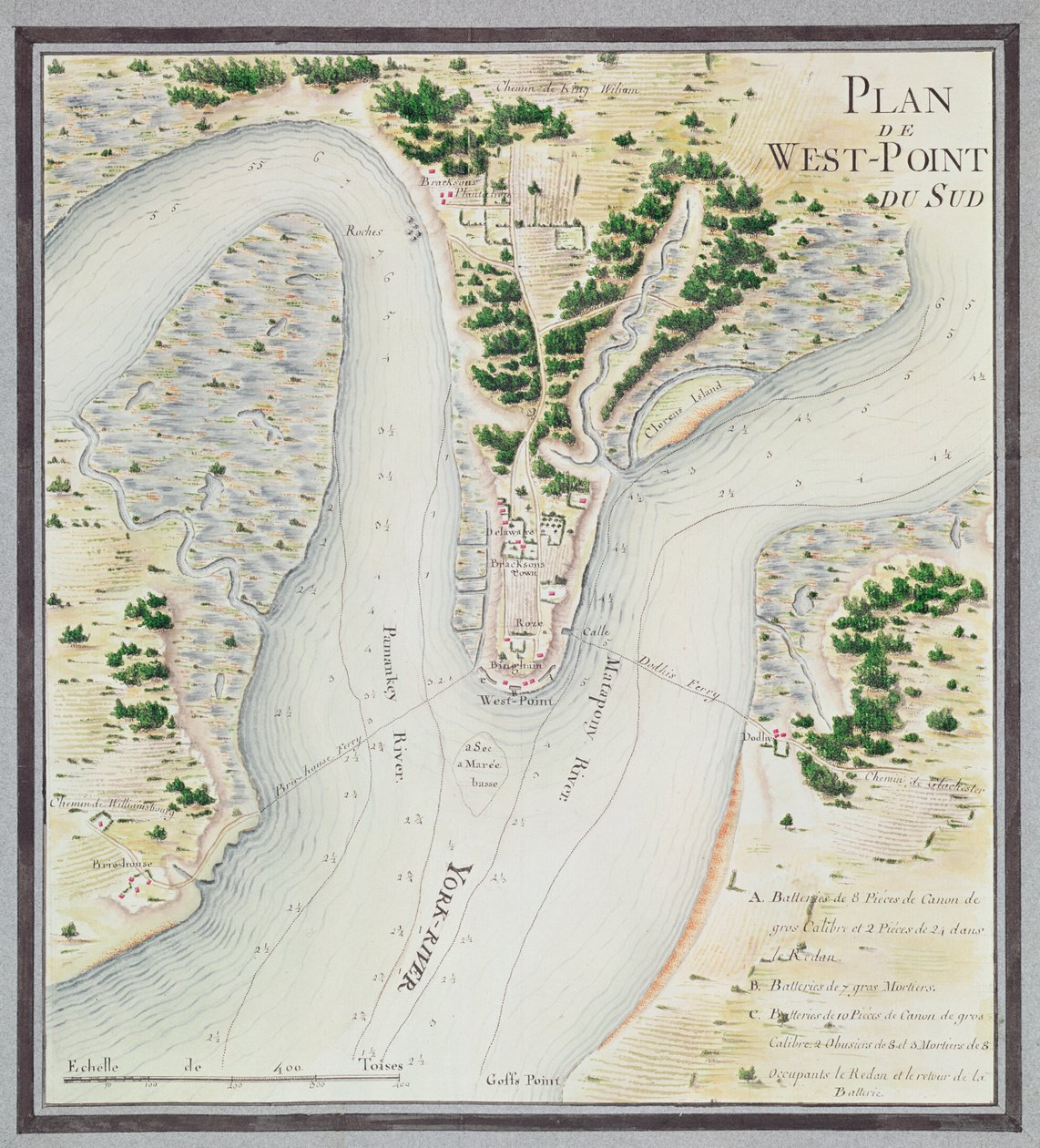 Mapa de South West Point, Virgínia, de &39;Guerre de l&39;Amerique&39;, 1782 (gravura a cor) de F. Dubourg