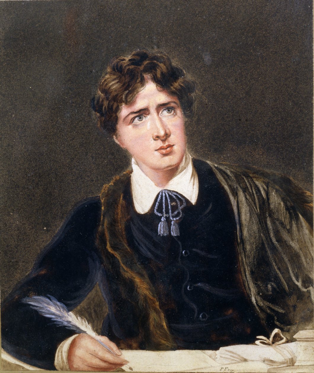 Retrato de um homem escrevendo, possivelmente Oscar Wilde (1854-1900), c.1880 de F. Fry