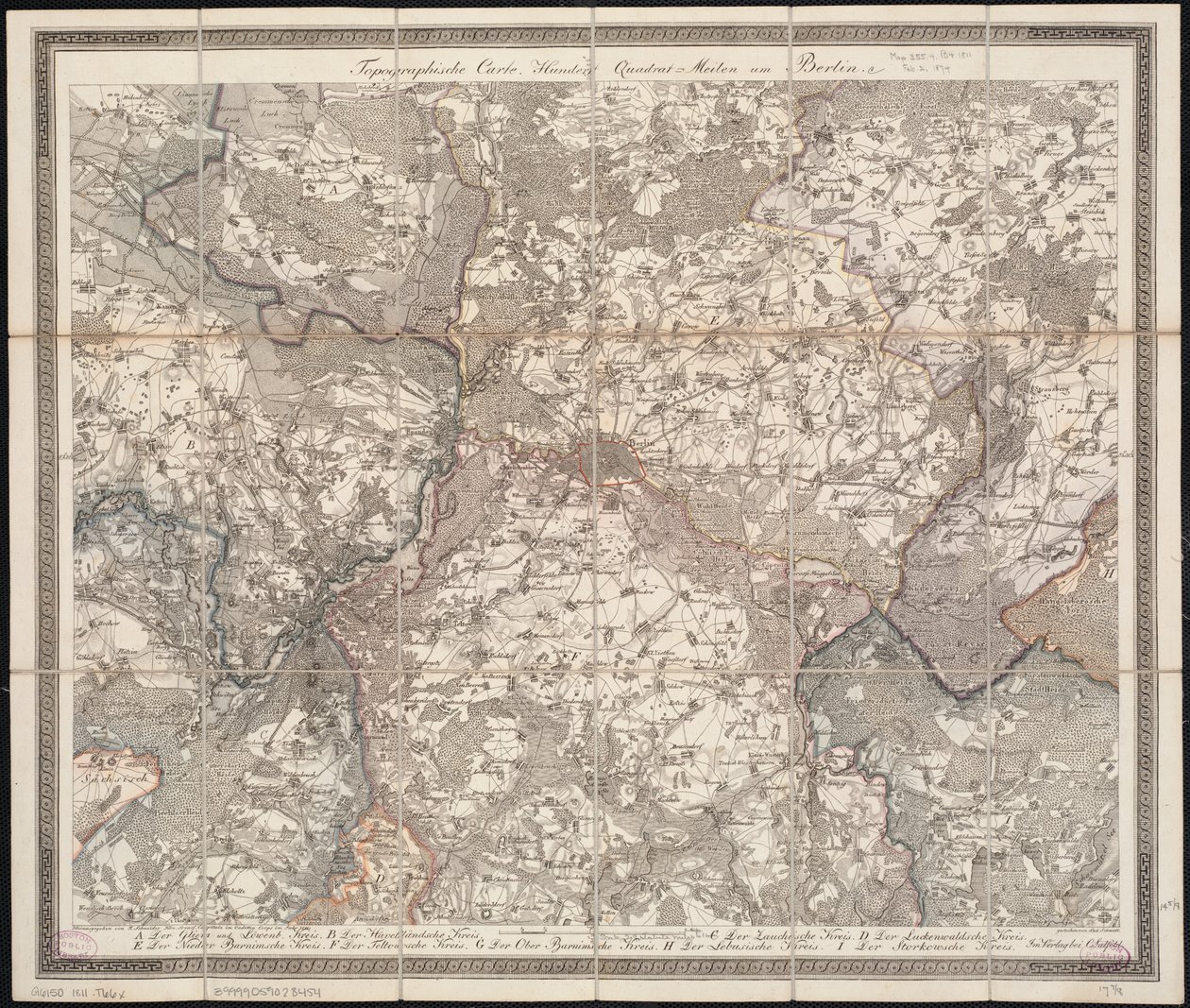Cartográfica topográfica Cem milhas quadradas ao redor de Berlim de F. Schneider