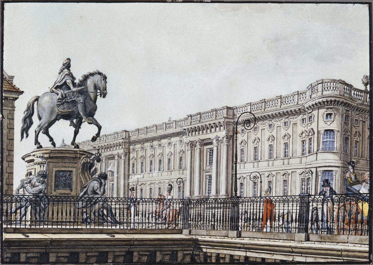 A longa ponte com um monumento aristocrático (caneta e tinta sobre papel) de F.A. Calau