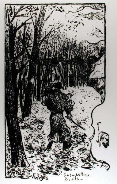 Verlaine em uma paisagem de outono, ilustração de Autumn Impression: The Long Sobs por Paul Verlaine (1844-96) de F.A. Cazals