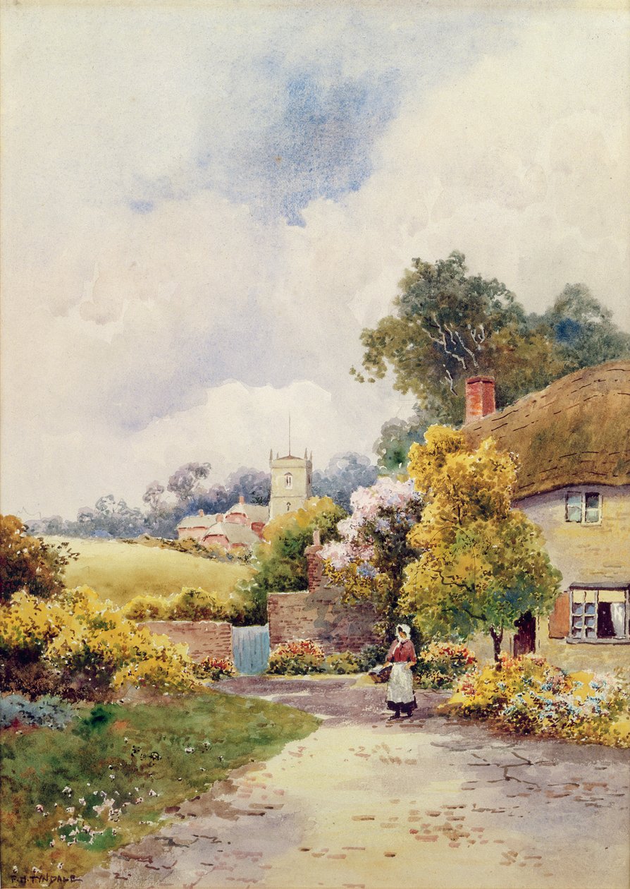 Um Country Cottage e Church wc em papel de F.H. Tyndale