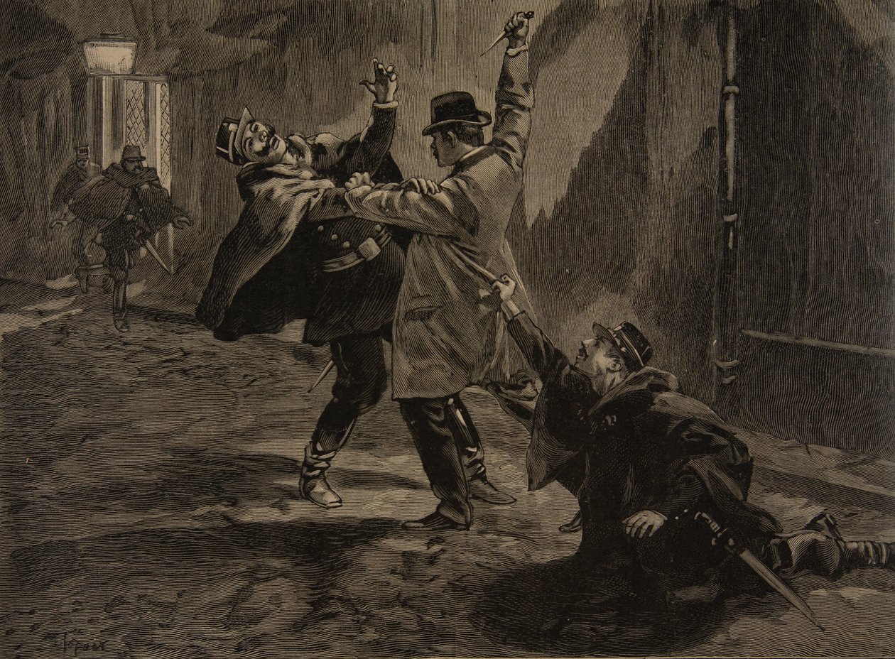Etievant, o anarquista comete a esfaqueamento, ilustração de &39;Le Petit Journal: suplemento ilustre&39;, 30 de janeiro de 1898 de F.L. and Tofani, Oswaldo Meaulle