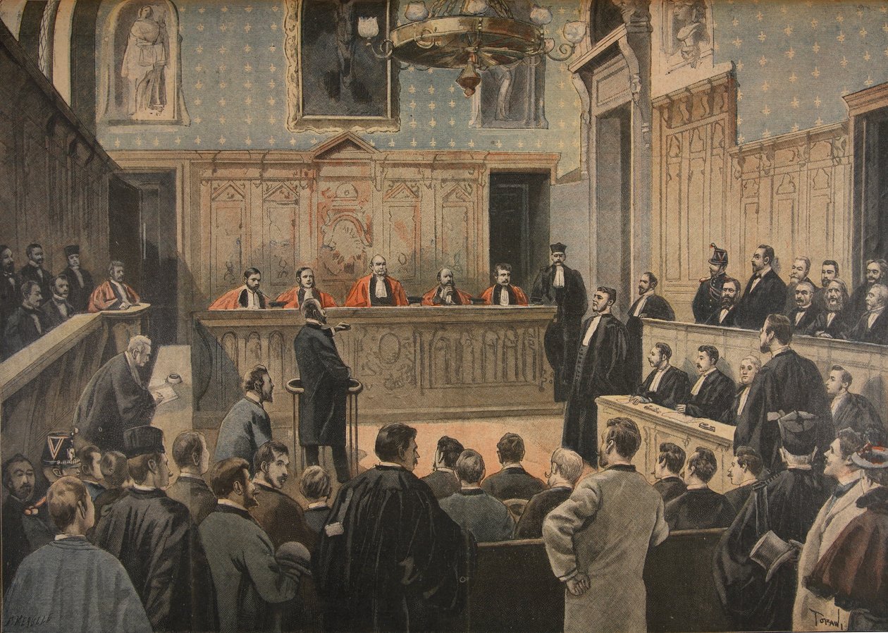 O Julgamento do Panamá, ilustração de &39;Le Petit Journal: Supplement illustre&39;, 2 de janeiro de 1898 de F.L. and Tofani, Oswaldo Meaulle