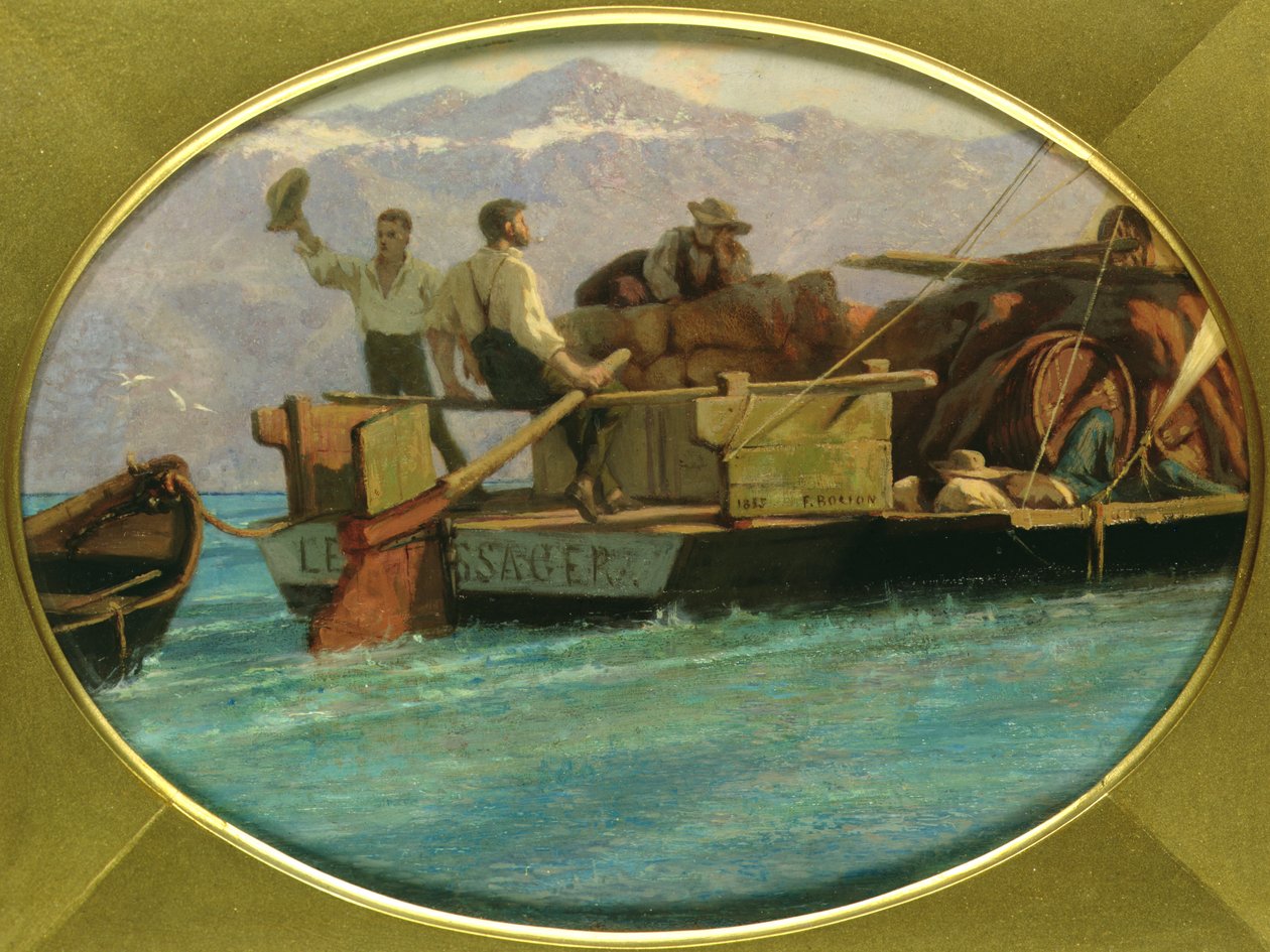 Barco bagagem, ligado, lago genebra de F.L.D. Bocion