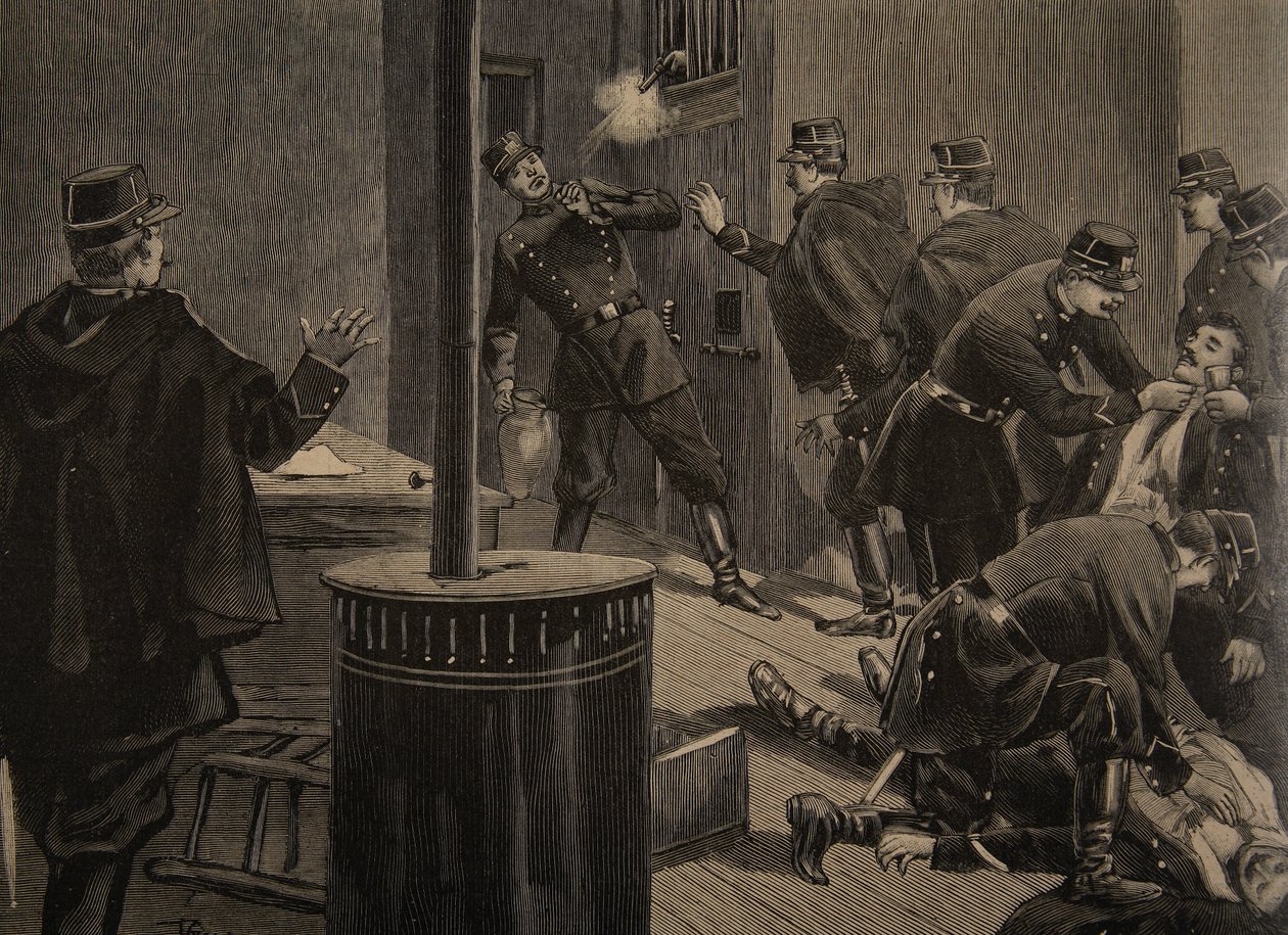 Etievant, o anarquista Shoots from the Grate, ilustração de &39;Le Petit Journal: Suplemento illustre&39;, 30 de janeiro de 1898 de F.L. and Tofani, Oswaldo Meaulle