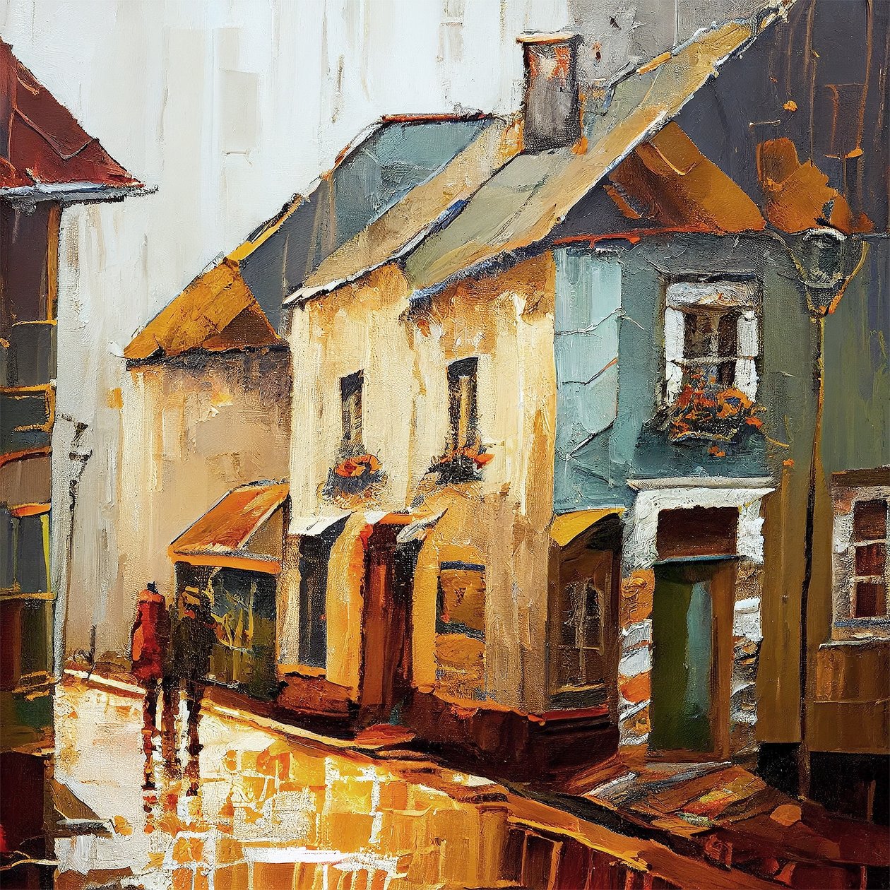 A Country Village Street, pintura abstrata sobre tela, impressões de arte mural de F. Abderrahim