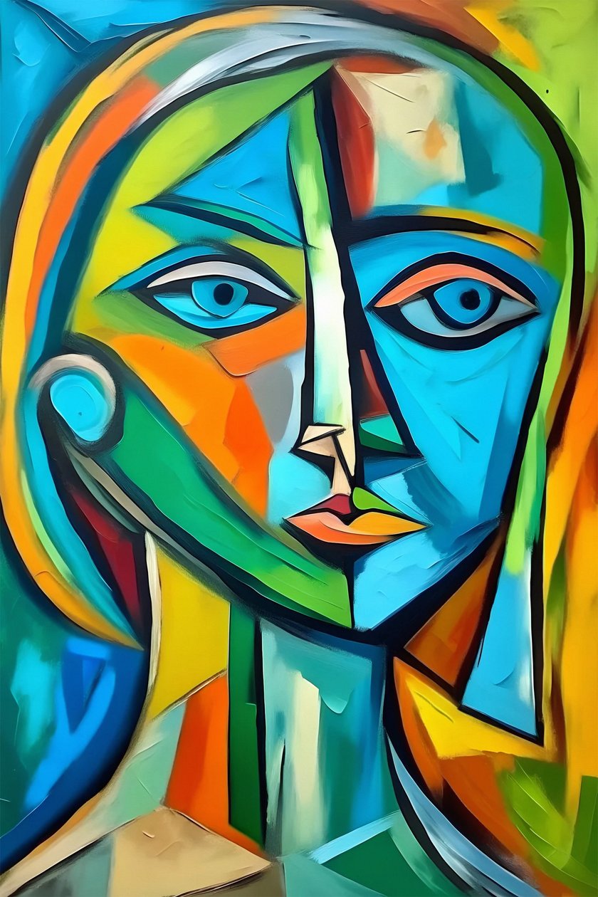 Uma pintura cubista colorida de uma mulher, impressão personalizada a pedido de F. Abderrahim