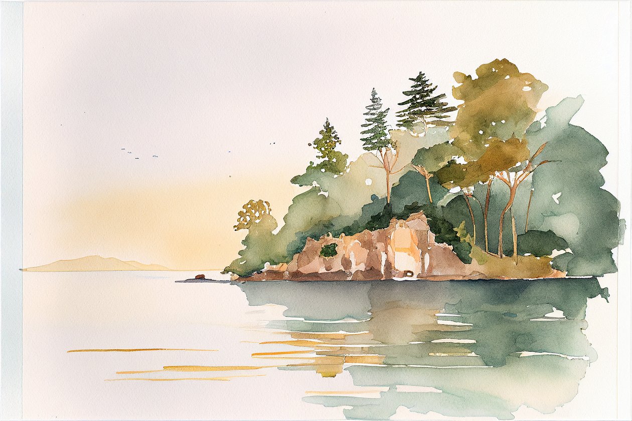 Uma paisagem minimalista em aguarela, impressões de arte mural de F. Abderrahim