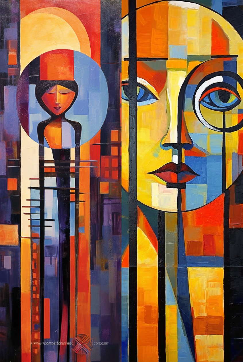 Abstrato Figurativo, face acrílica a cores, impressão de arte em tela, de F. Abderrahim