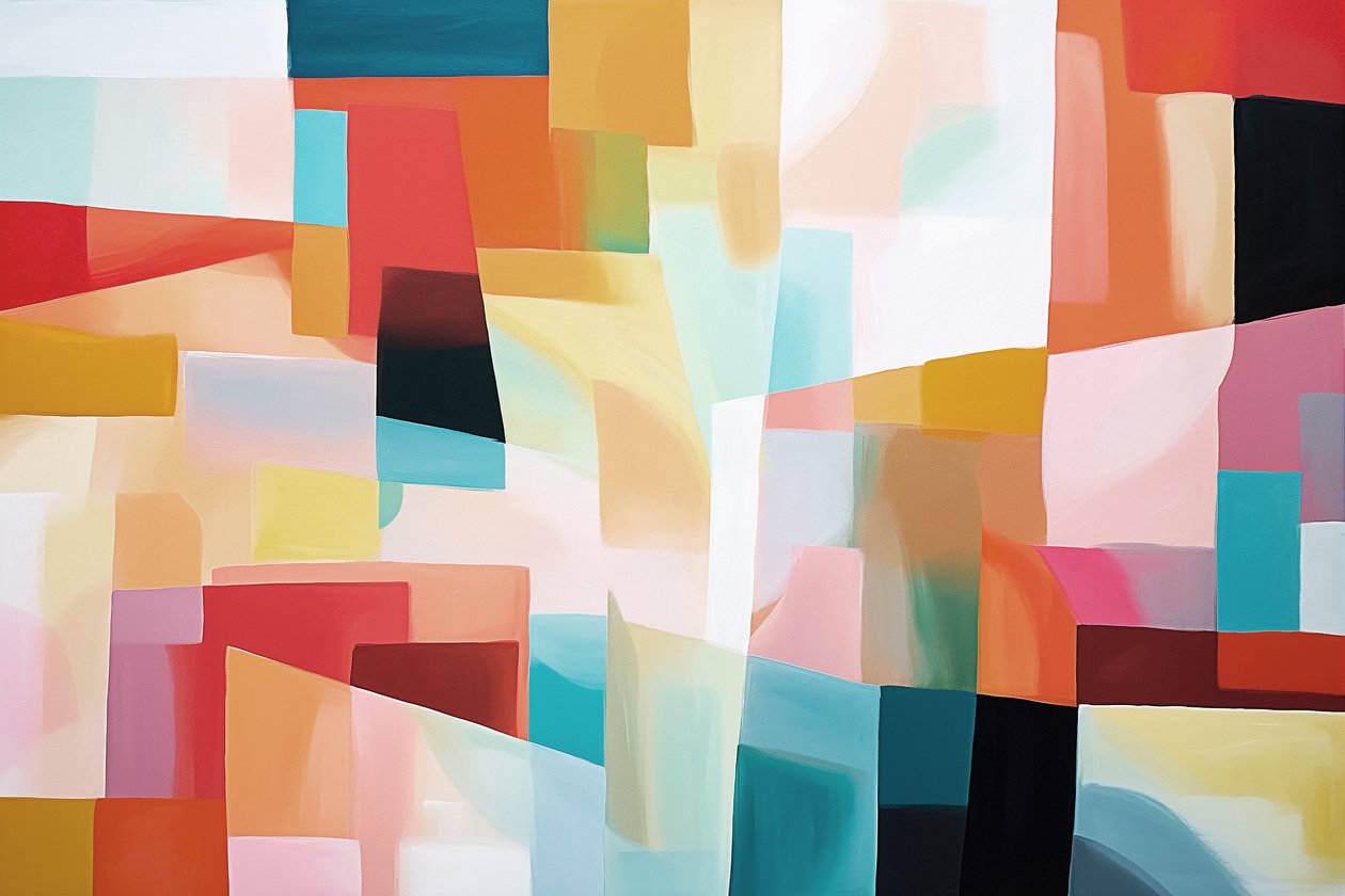Pintura geométrica abstrata para decoração de parede de hall cores quentes, impressões de arte de F. Abderrahim