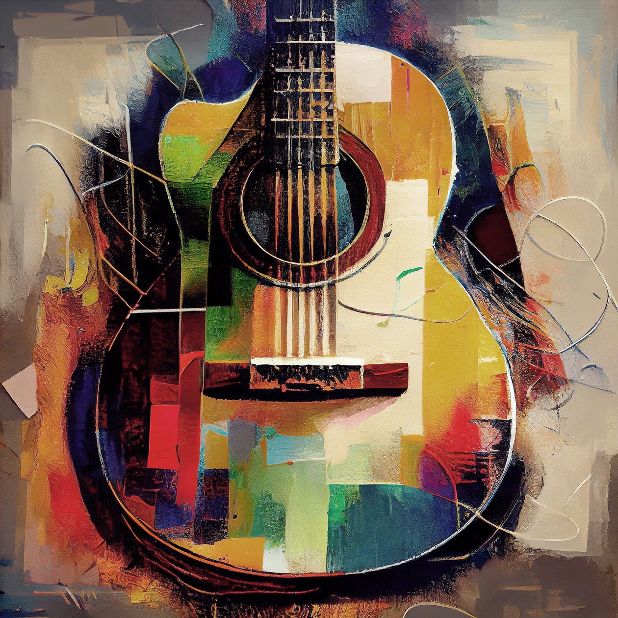 Guitarra abstrata, decoração de parede com música, impressões de tela com moldura de F. Abderrahim