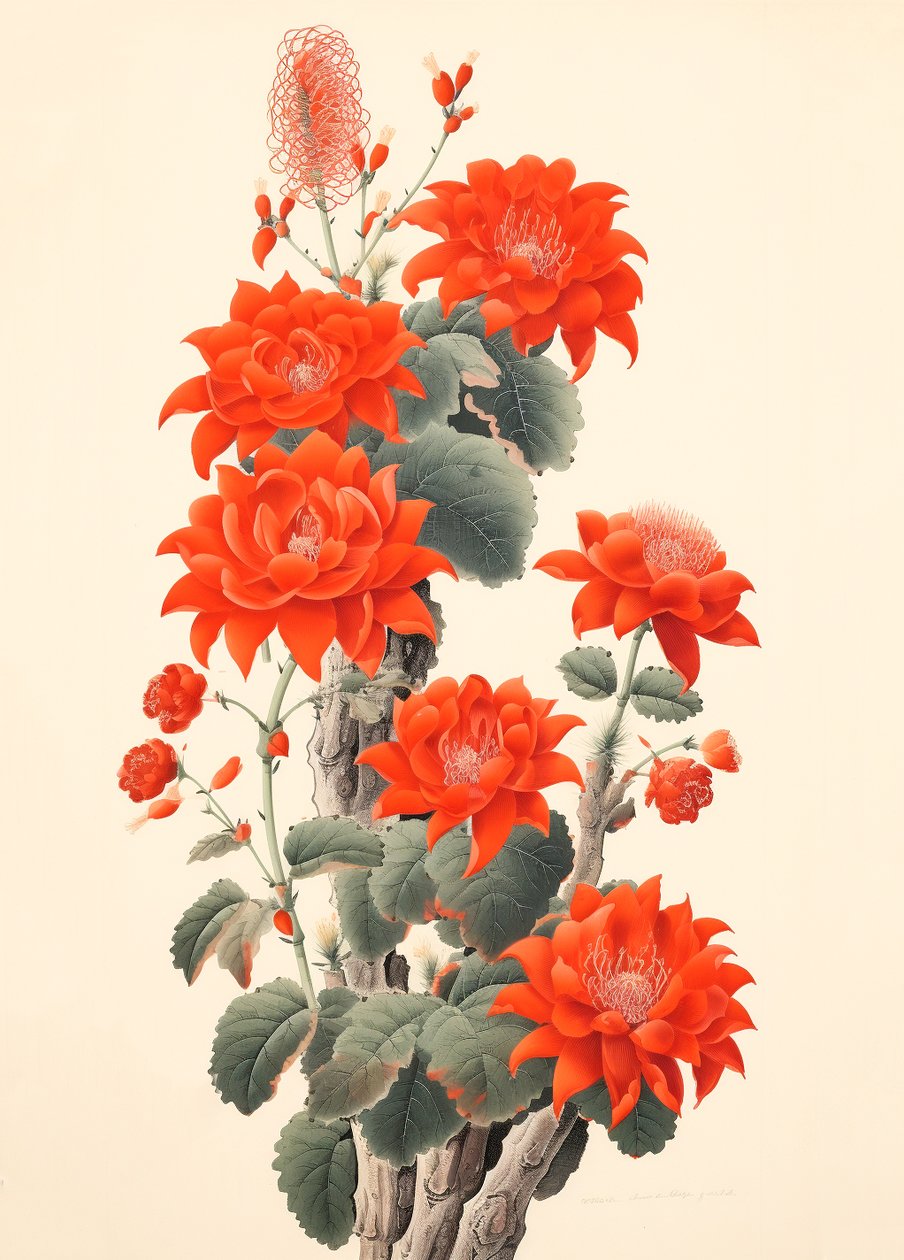 Cato abstrato com flores, xilogravura japonesa, impressões de arte de parede emolduradas de F. Abderrahim