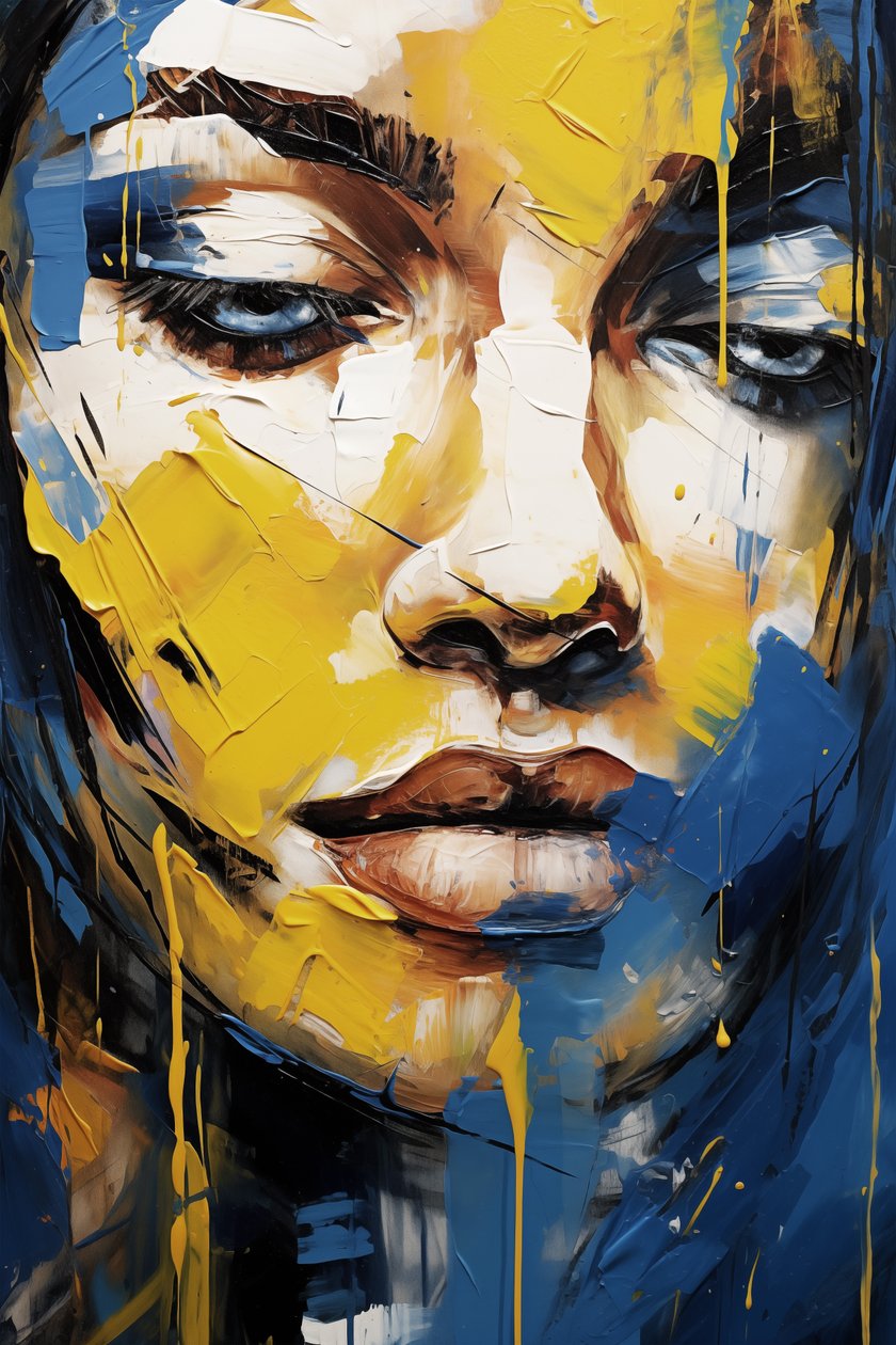 Rosto feminino abstrato, acrílico sobre tela, impressão de arte mural a pedido de F. Abderrahim