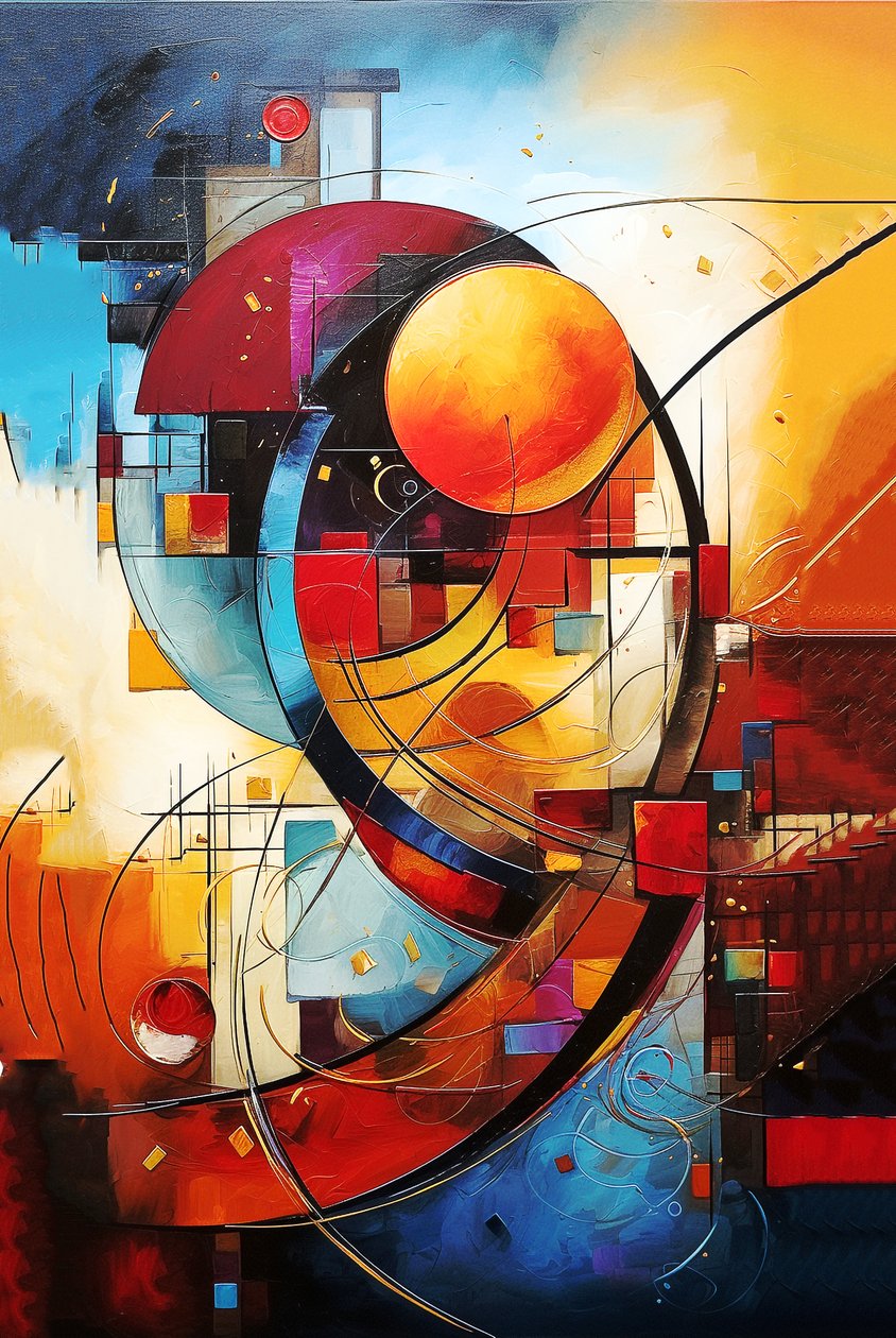 Pintura a óleo geométrica abstrata, belas artes e impressões de posters de qualidade de F. Abderrahim