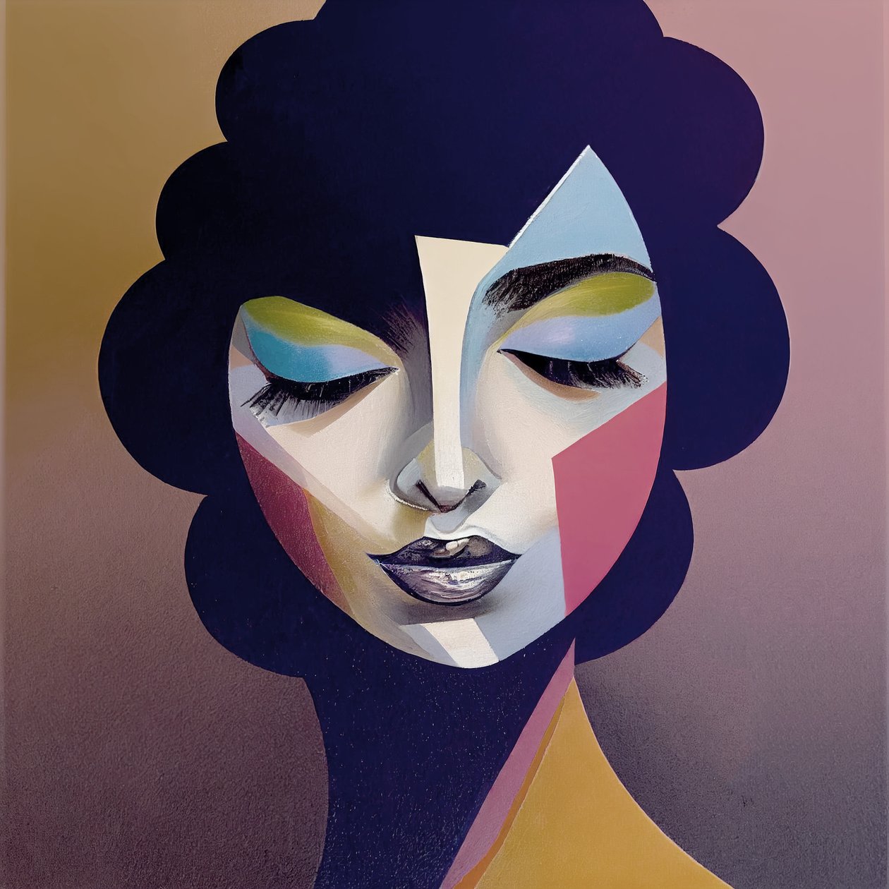 Rosto de rapariga abstrato, decoração de parede de corredor, telas emolduradas e impressões de posters de F. Abderrahim