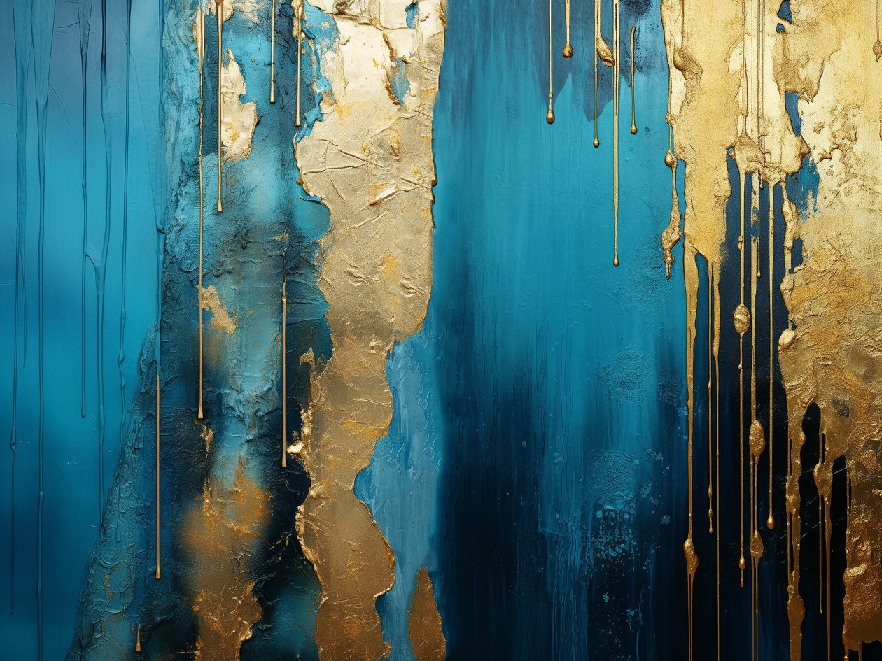 Abstrato dourado e azul, impressões de arte moderna na parede, quarto, decoração da sala de estar de F. Abderrahim