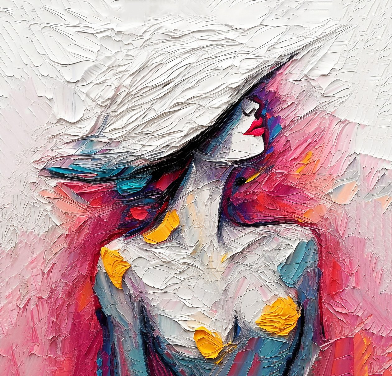 Pintura a óleo abstrata retrato de moda de senhora, impressões de arte de parede para venda de F. Abderrahim