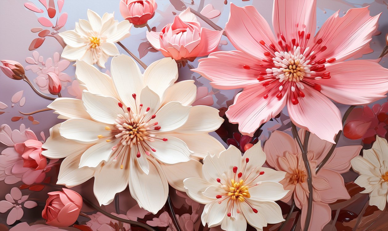 Pintura abstrata de flores cor-de-rosa e pretas, impressões de arte floral para parede online de F. Abderrahim