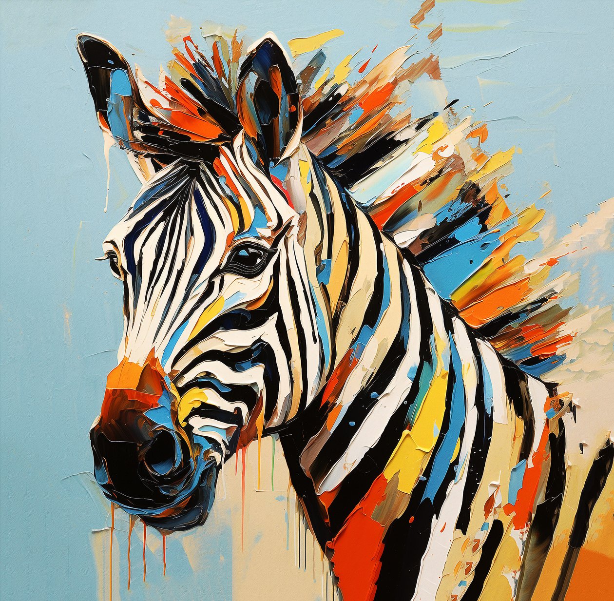 Retrato abstrato de zebra animal da savana, pintura a cores , Pintura de parede | Impressões em tela de F. Abderrahim