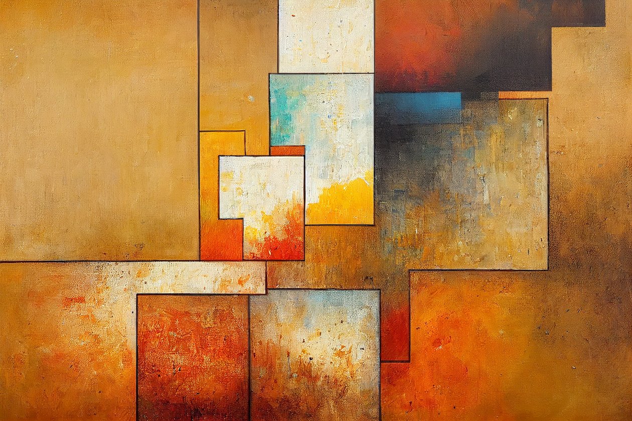 Formas e linhas abstractas em cores vibrantes, impressões em tela com moldura de F. Abderrahim