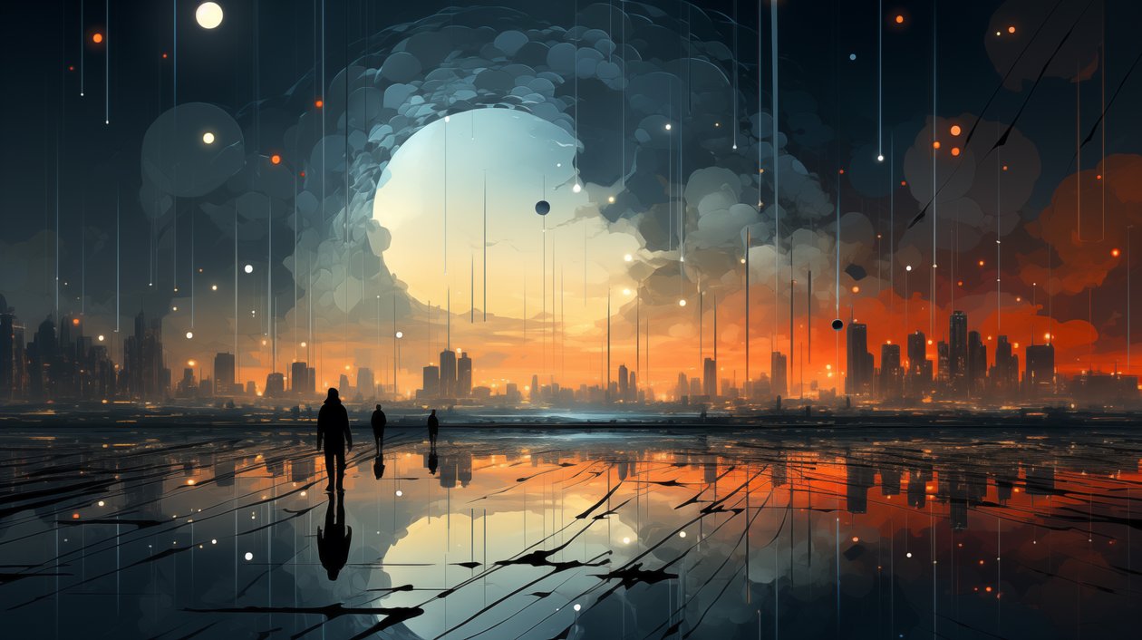 Cena abstrata do pôr do sol, esticando o horizonte, impressões de arte de parede emolduradas de F. Abderrahim