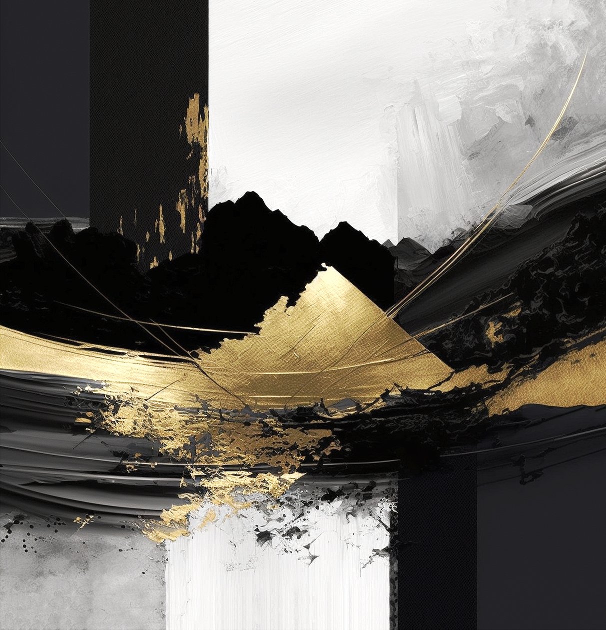 Abstrato texturizado em camadas preto e dourado, Arte da parede | Impressões em tela de F. Abderrahim
