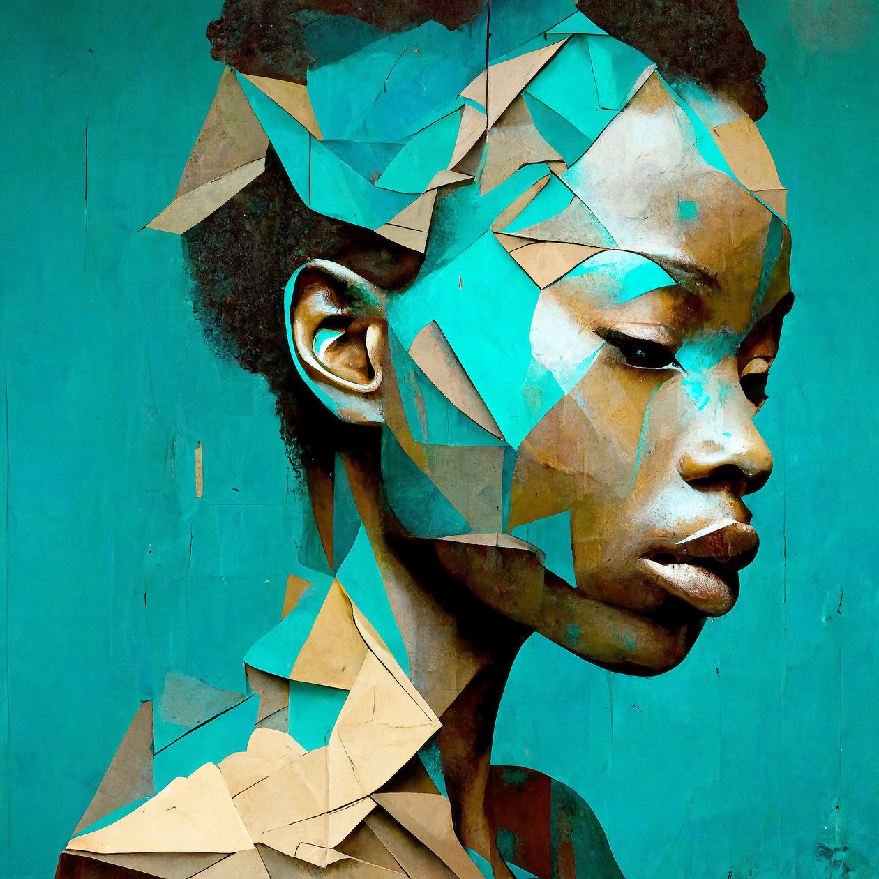 Retrato de rapariga africana, pintura com efeito de triângulos, impressão em tela a pedido de F. Abderrahim