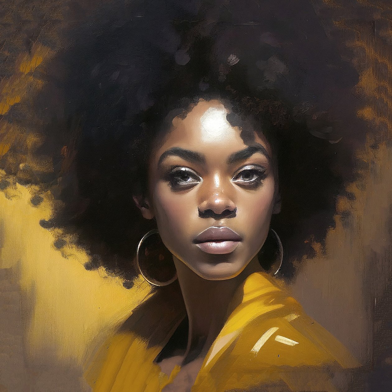 Retrato de mulher africana, cabelo despenteado, pintura a óleo sobre tela, impressões murais de F. Abderrahim