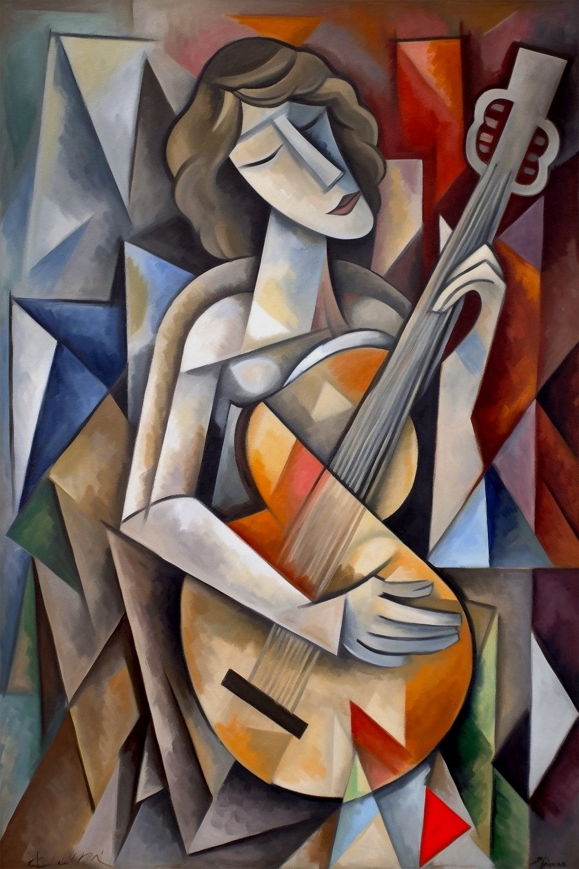 Cubismo analítico e música em fragmentos, impressão vertical em tela, decoração de parede de F. Abderrahim