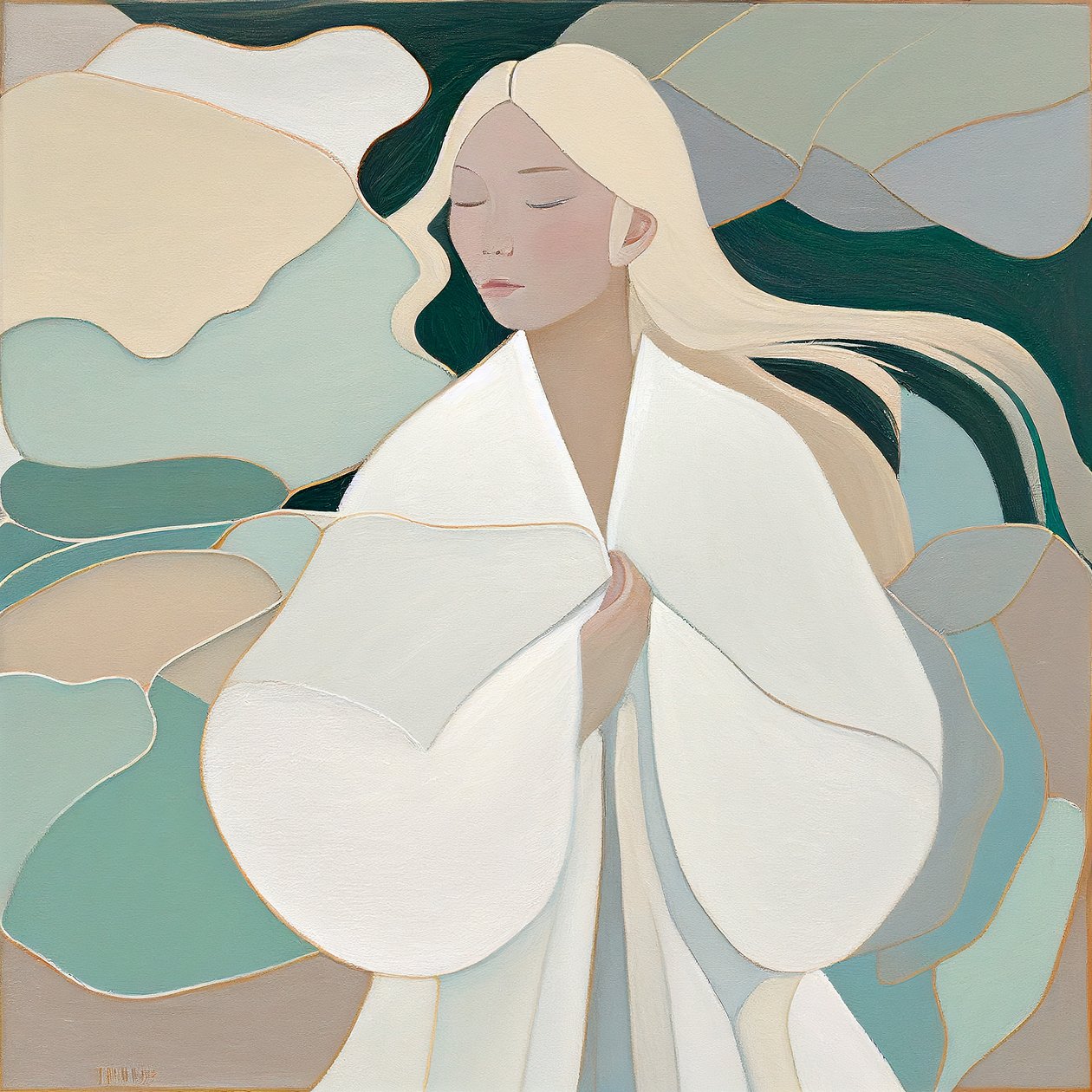 Retrato de mulher loira bonita em tela de pintura, impressão de parede a pedido de F. Abderrahim