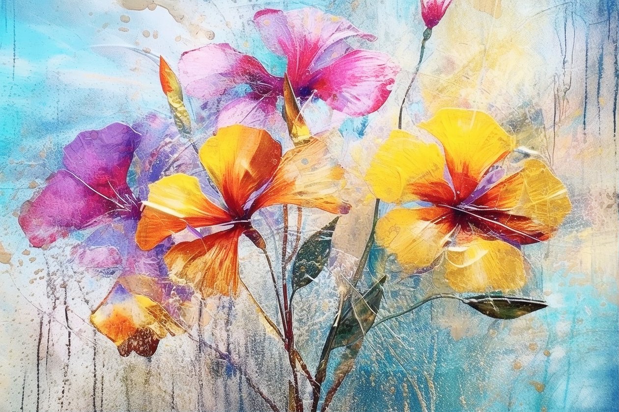 Fundo de flores bonitas, pintura de arte floral a óleo gerada por IA de F. Abderrahim