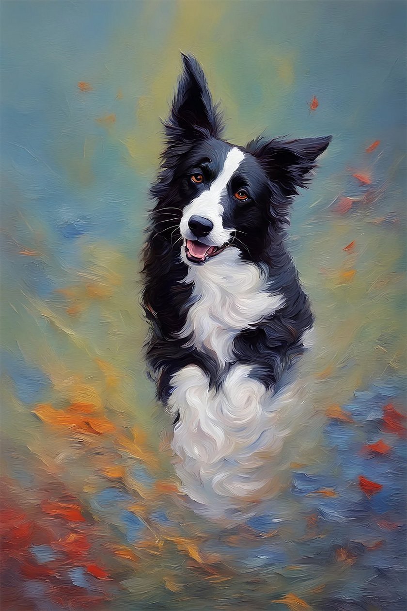 Retrato de cão bonito, pintura de animal de estimação em tela, decoração de quarto de parede, cores vivas de F. Abderrahim