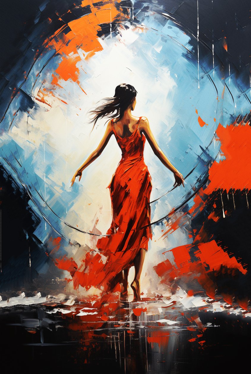 Pintura de uma bela rapariga a dançar, vista traseira, impressões de belas artes online de F. Abderrahim