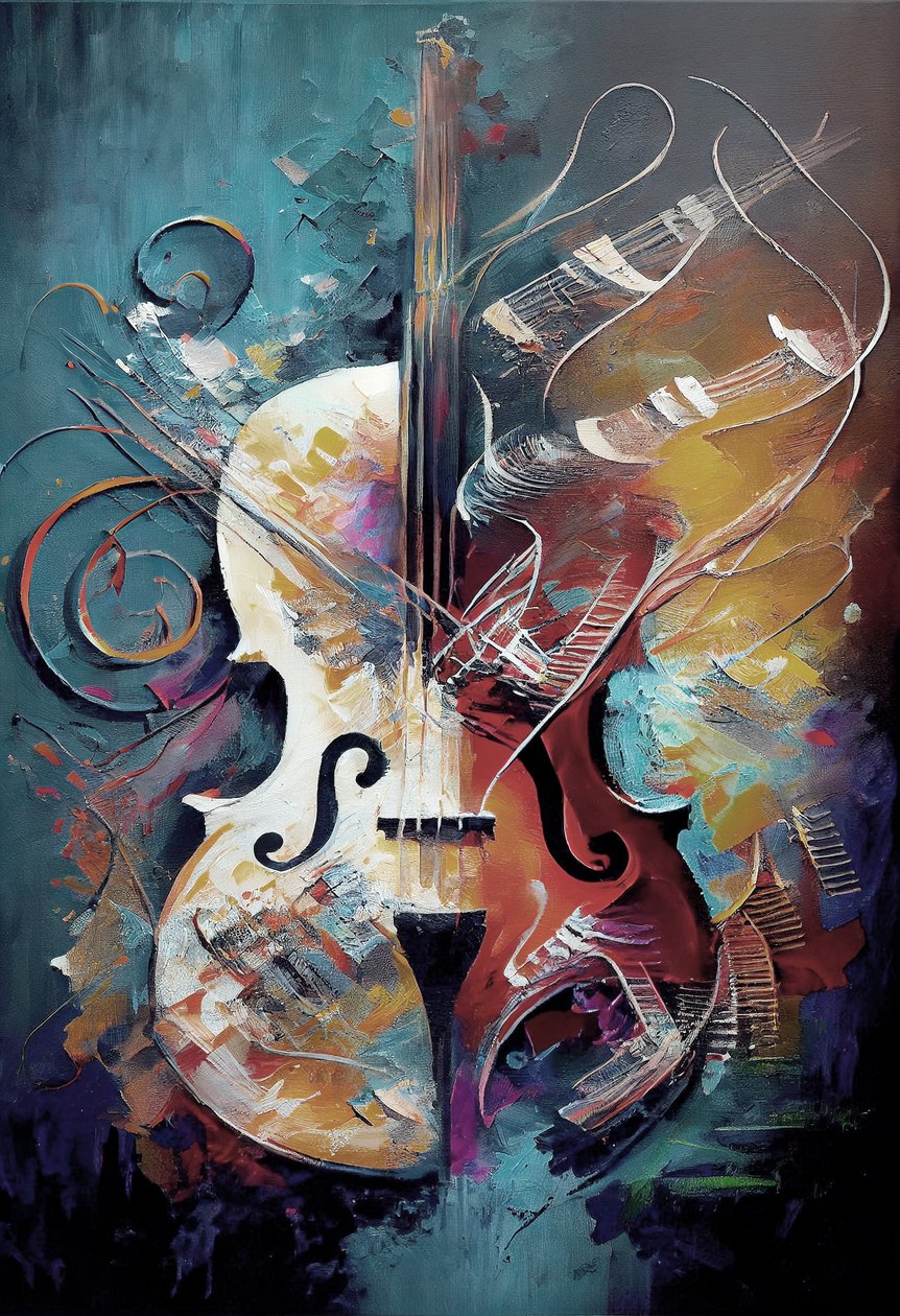 Pintura clássica de violino com pinceladas sobre tela, impressões de arte de parede de F. Abderrahim