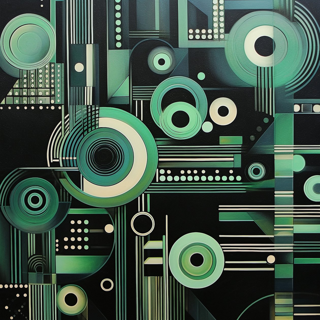 Pintura geométrica complexa sobre fundo preto escuro, impressões de belas artes de F. Abderrahim