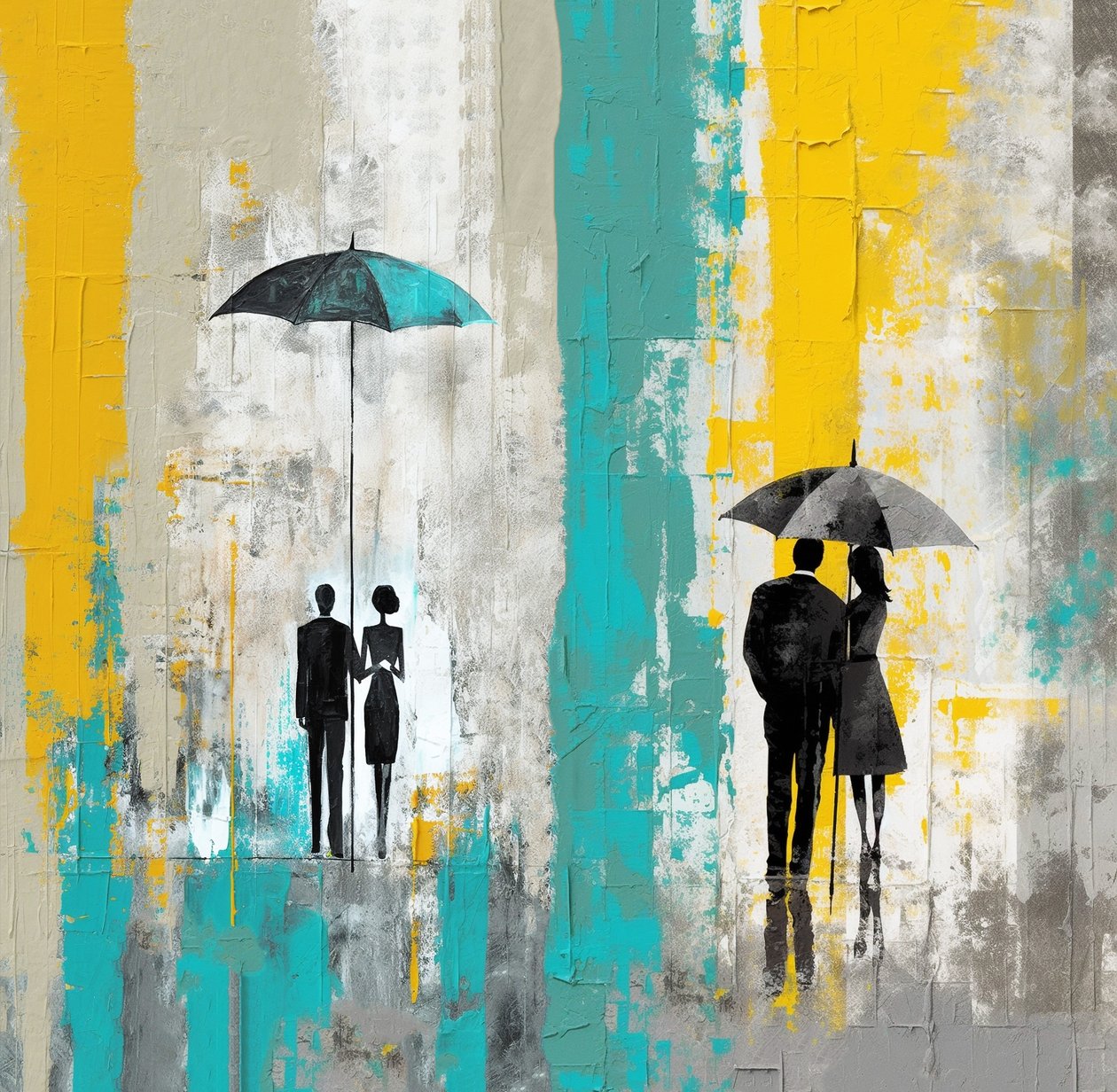 Dia de chuva romântico, casal apaixonado sob um guarda-chuva, Impressões murais de F. Abderrahim