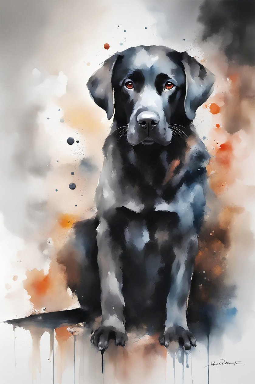 Retrato de cão preto bonito, pintura de animal de estimação em tela, decoração de quarto de parede, impressões de arte de F. Abderrahim