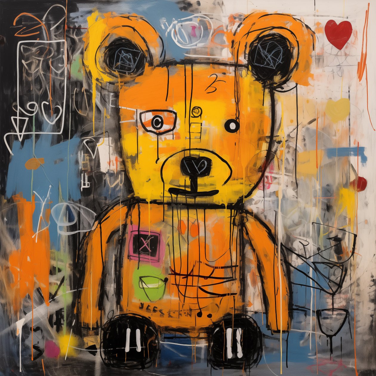 Decoração urso bonito pintura abstrata, estilo jean michel basquiat, impressões de arte de F. Abderrahim