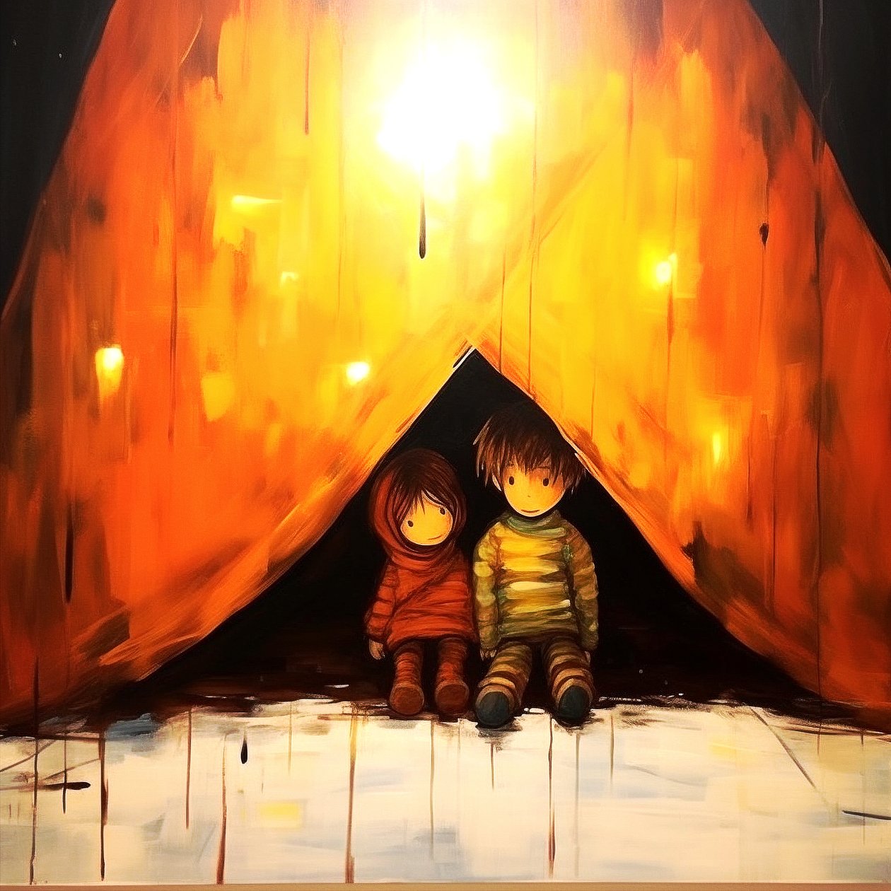 Desenho de duas crianças inocentes, arte surrealista de parede | Impressões em tela de F. Abderrahim