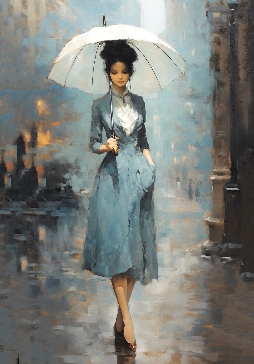 Senhora francesa elegante a passear nas ruas de Paris, decoração de parede de F. Abderrahim