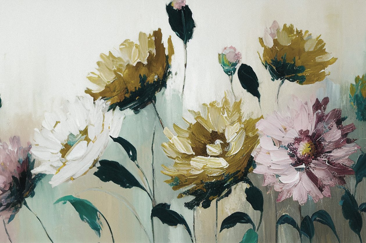 Bouquet floral de flores de ranúnculo, impressões horizontais emolduradas em tela de F. Abderrahim