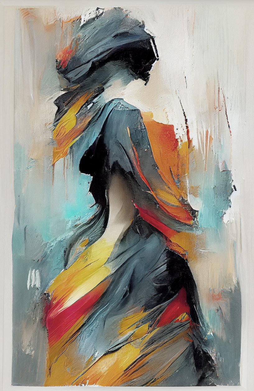 Rapariga a dançar, pintura a óleo expressionista abstrata, impressões de arte mural de F. Abderrahim