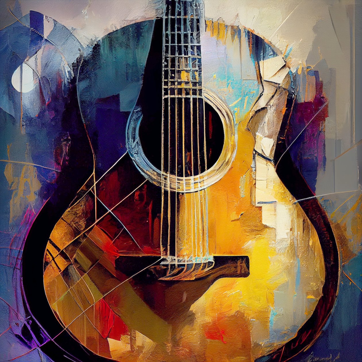 Pintura abstrata de guitarra com pinceladas grossas Tela, Quadros, Arte de Parede | Impressões em Tela de F. Abderrahim
