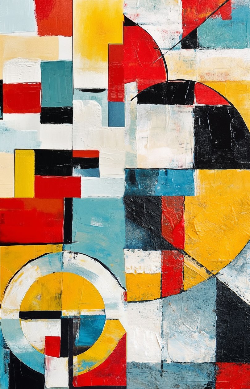 Felicidade da geometria amarela, Pintura a óleo abstrata, impressões de belas artes online de F. Abderrahim