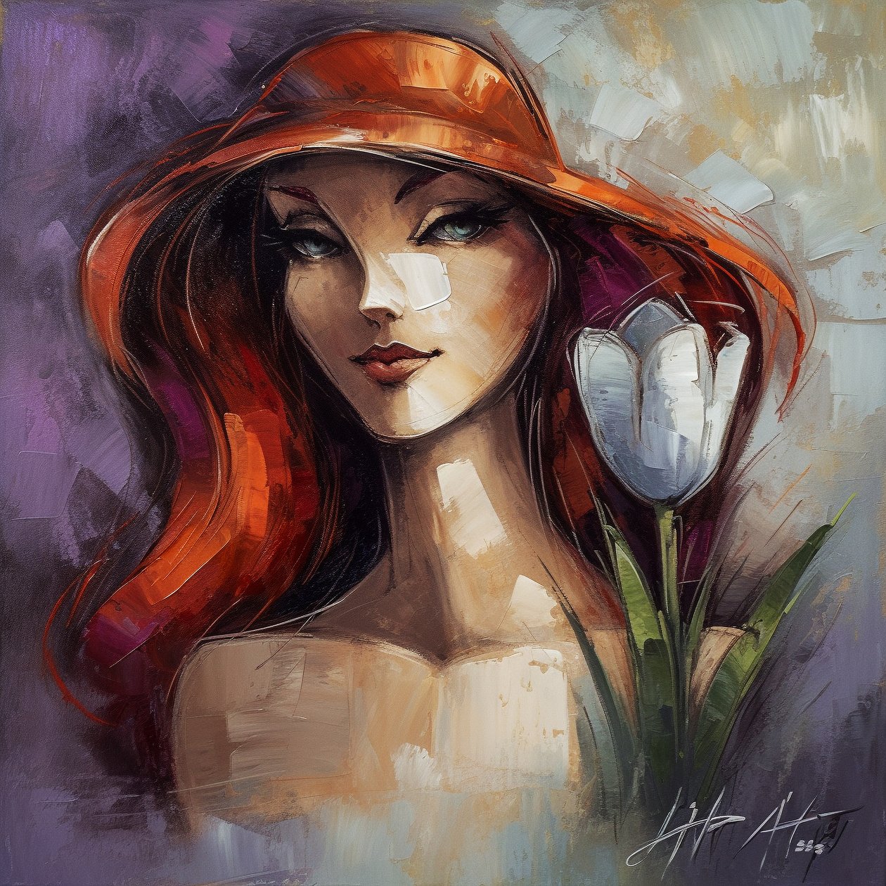 Impressionista Fashion Girl  bellflower, Pintura acrílica, impressões de arte em tela de F. Abderrahim