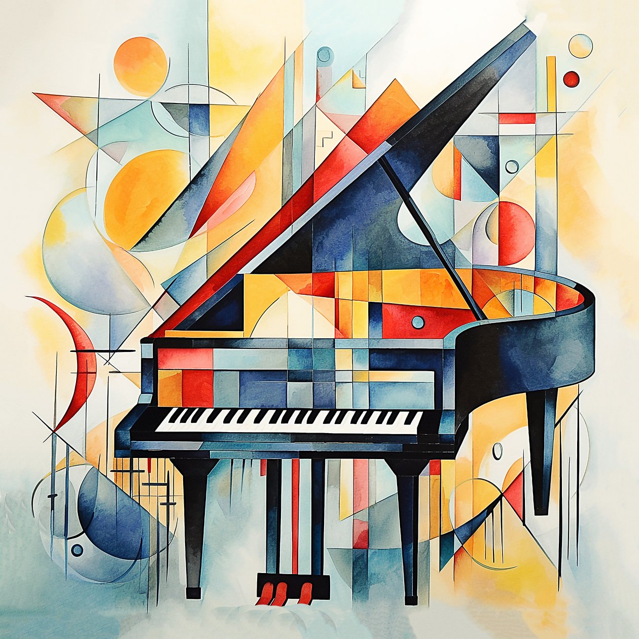 Estilo abstrato de Kandinsky, teclas de piano abstractas, decoração de parede de hall e sala de estar de F. Abderrahim