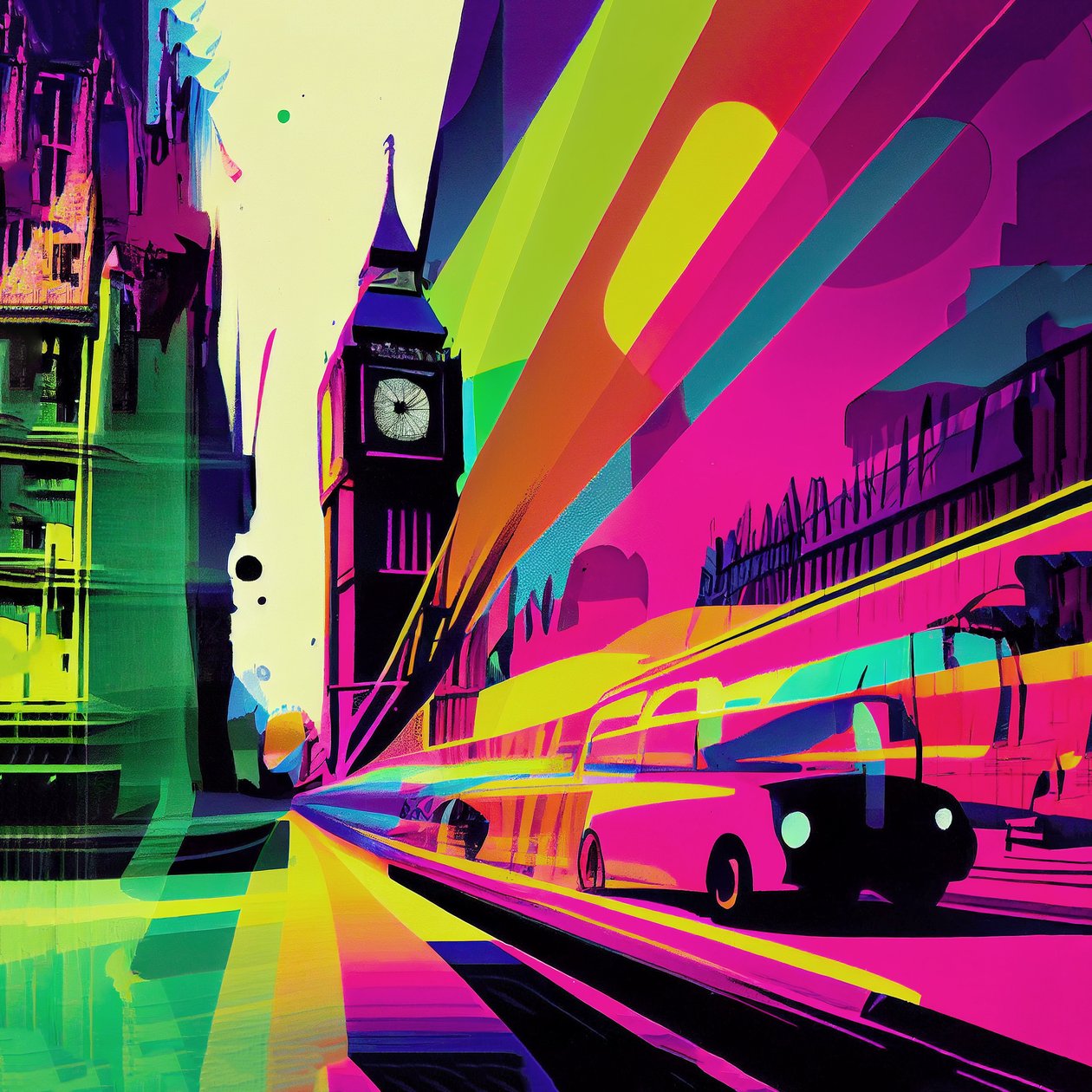 London colorful Surrealist Cartooning, Comic Abstraction, impressões de arte mural do Reino Unido de F. Abderrahim