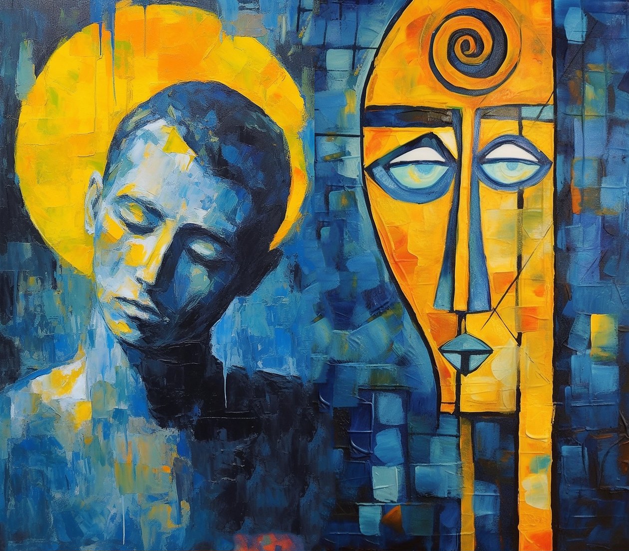 Pintura moderna abstrata de rosto triste, impressões de posters baratos online de F. Abderrahim