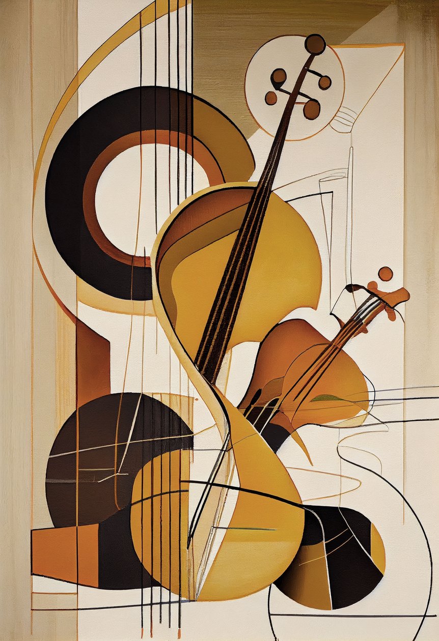 Música abstrata, um violino Pintura a óleo, impressões de arte de parede, decoração de quarto de F. Abderrahim